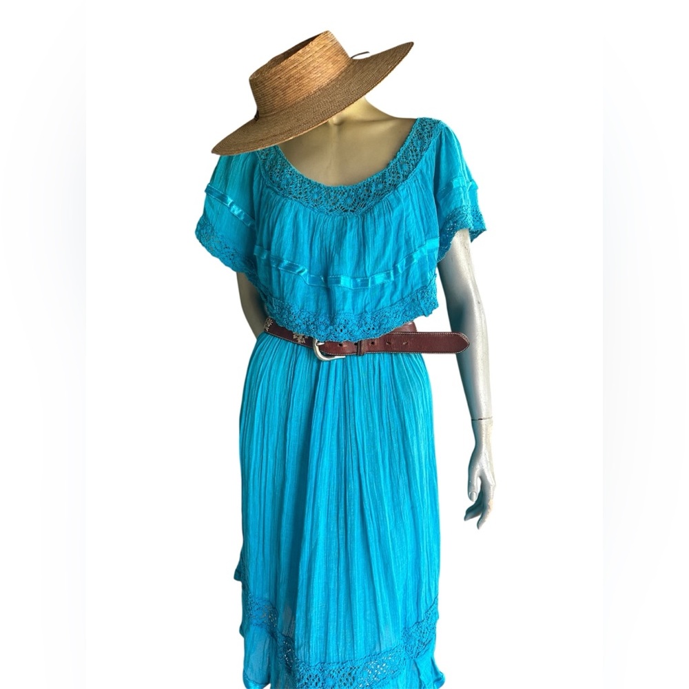 Festive Midi Dress with crotchet trim- One Size - Picture 4 of 6